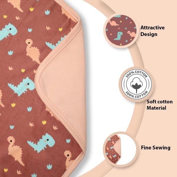 adhigams New Born Baby Dino Doodle Stylish Cotton Hooded Blanket for Baby boy and Girl | for 0 to 12 Months (Pack of 1) (Brown) - 0-12 M