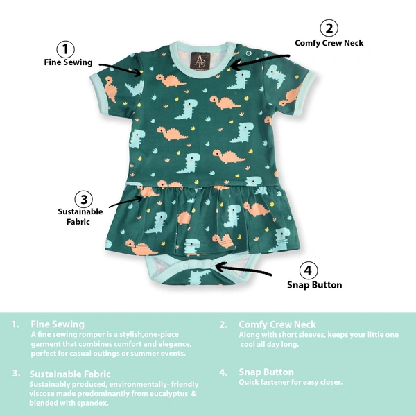 adhigams New Born Baby Dino Doodle Stylish Cotton Romper for Baby Girl | for 3 to 6 Months (Pack of 1) (Green)