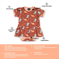 Adhigams New Born Baby Dino Doodle Stylish Cotton Romper for Baby Girl | for 3 to 6 Months (Pack of 1) (Brown)