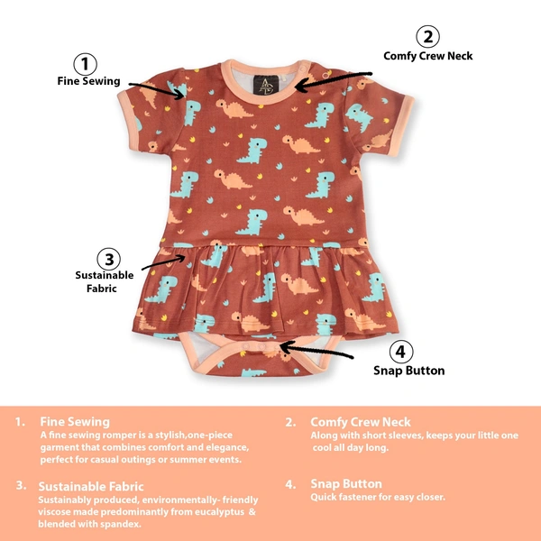 Adhigams New Born Baby Dino Doodle Stylish Cotton Romper for Baby Girl | for 3 to 6 Months (Pack of 1) (Brown)