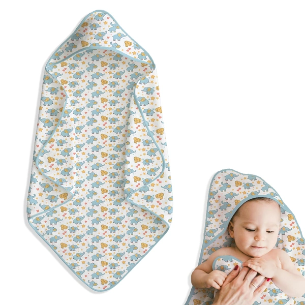 adhigams New Born Baby Elephant Stylish Cotton Hooded Blanket for Baby boy and Girl | for 0 to 12 Months (Pack of 1) (White) - 0-12 M