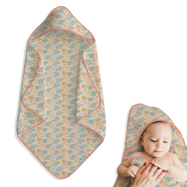 Adhigams New Born Baby Elephant Stylish Cotton Hooded Blanket for Baby boy and Girl | for 0 to 12 Months (Pack of 1) (Baige) - 0-12 MONTH