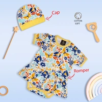 Adhigams New Born Baby Girl Caps/Rompers/Mittons/Booties/Napkins Clothing Gift Set -5 Pieces Sky Dancer (Yellow) for 0-6, 6-12 Months
