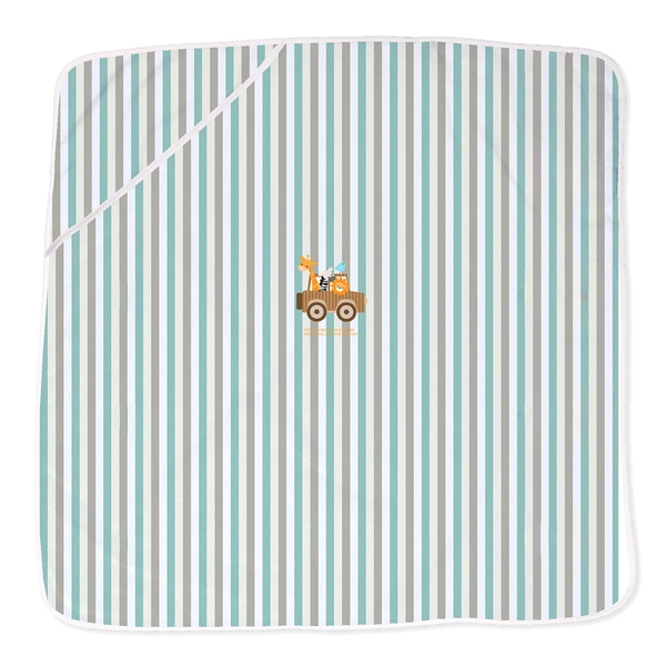 adhigams New Born Baby Jungle on Wheels Stylish Cotton Hooded Blanket for Baby boy and Girl | for 0 to 12 Months (Pack of 1) (Stripe Brown) - 0-12 M