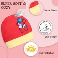 Adhigams New Born Bubbly Bear Stylish Cotton Caps/Mittens/Booties | Cotton Baby Set for Baby boy and Girl (Pack of 3) Red
