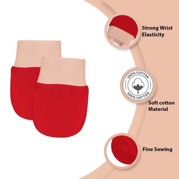 Adhigams New Born Bubbly Bear Stylish Cotton Caps/Mittens/Booties | Cotton Baby Set for Baby boy and Girl (Pack of 3) Red