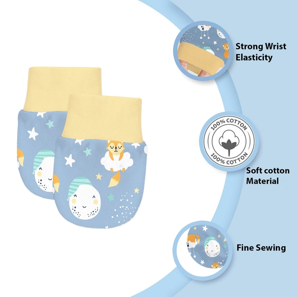 Adhigams New Born Cosmic Night Stylish Cotton Caps/Mittens/Booties | Cotton Baby Set for Baby boy and Girl (Pack of 3) Blue