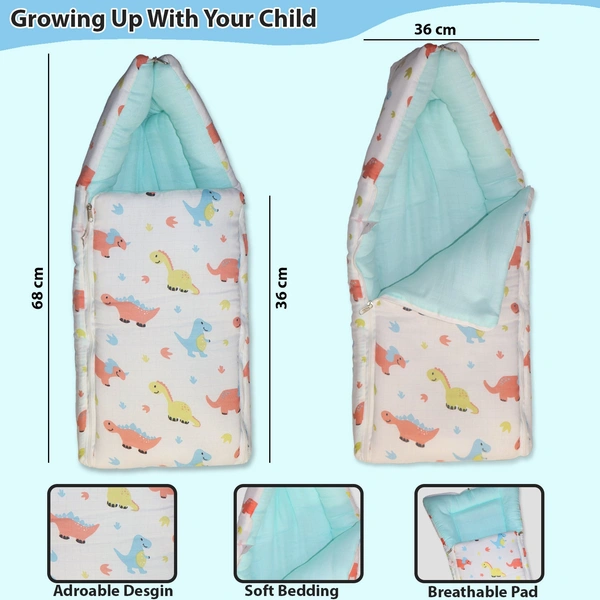 Adhigams New Born Dino Stylish Muslin Sleeping Bag/Carry Nest/Portable Bassinet | Baby Sleeping Bag for Baby boy and Girl (Pack of 1) (0 to 6 Months) (White)