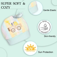 Adhigams New Born Jungle on Wheels Stylish Cotton Caps/Mittens/Booties | Cotton Baby Set for Baby boy and Girl (Pack of 3) multicolour