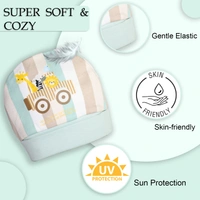 Adhigams New Born Jungle on Wheels Stylish Cotton Caps/Mittens/Booties | Cotton Baby Set for Baby boy and Girl (Pack of 3) multicolour