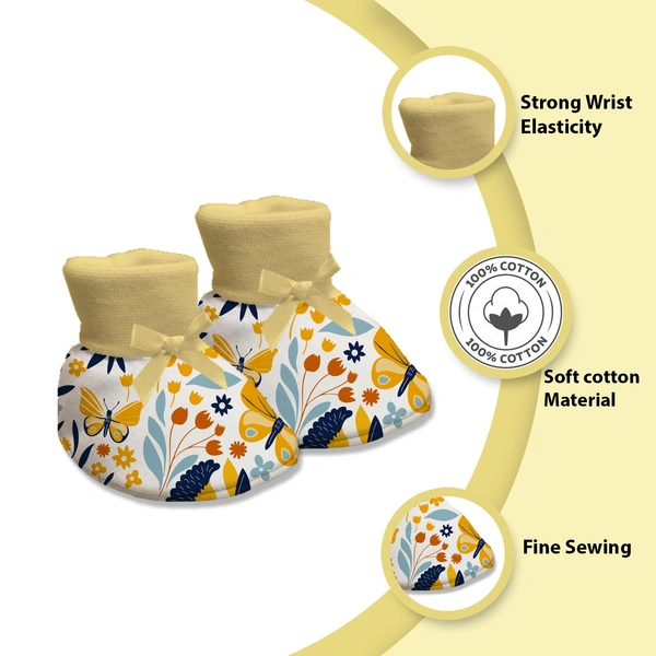 Adhigams New Born Sky Dancer Stylish Cotton Caps/Mittens/Booties | Cotton Baby Set for Baby boy and Girl (Pack of 3) Yellow