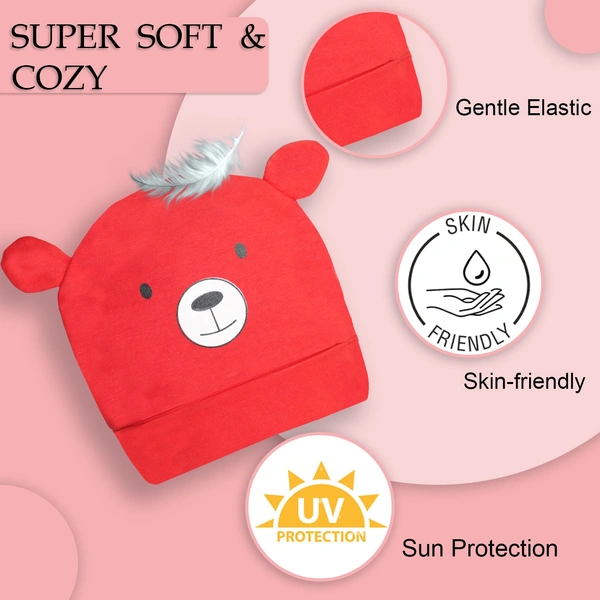 Adhigams New Born Teddy Smile Stylish Cotton Caps/Topi/Hats | Cotton Baby Cap for Baby boy and Girl (Pack of 2) (0 to 6, 6 to 12 Months)