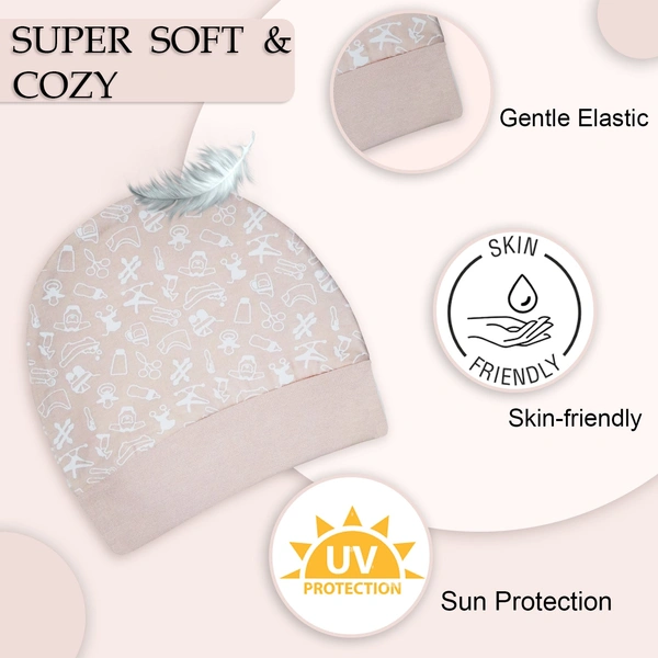 Adhigams New Born Tiny Teats Stylish Cotton Caps/Mittens/Booties | Cotton Baby Set for Baby boy and Girl (Pack of 3) Beige