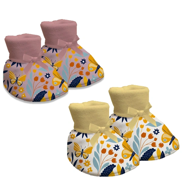 Adhigams Sky Dancer New Born Baby Stylish Cotton Booties for Baby boy and Girl | For 0 to 12 Months (Pack of 2) - 0-6 M