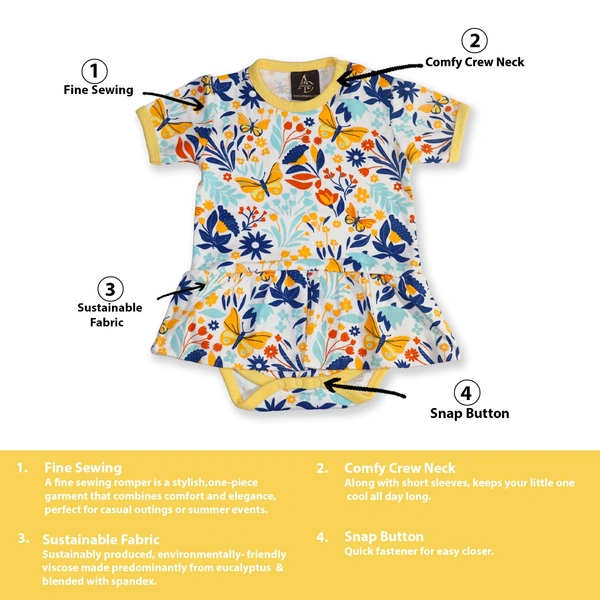 adhigams Sky Dancer New Born Baby Unisex Rompers/Jumpsuit/Sleepsuit/Night Suits for Baby Boys & Girls, Infants, 100% Pure Cotton Suit (0-3/3-6/6-9/9-12/12-18 Months) (Pack of 1) (Yellow)