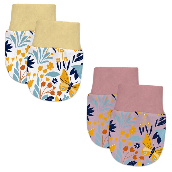 Adhigams Sky Dancer Newborn Cotton Hand Gloves/Muthi/Hosiery Mittens Set with Gentle Elastic Thread Wristbands | Unisex Mittens for 0-12 Months (Pack of 2 Pairs) - 0-6-month