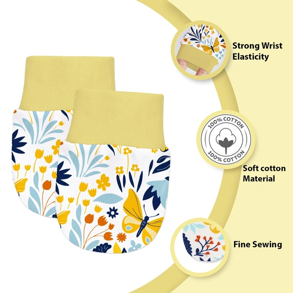 Adhigams Sky Dancer Newborn Cotton Hand Gloves/Muthi/Hosiery Mittens Set with Gentle Elastic Thread Wristbands | Unisex Mittens for 0-12 Months (Pack of 2 Pairs) - 0-6-month