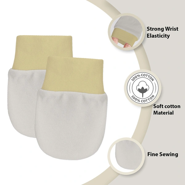 Adhigams Tweetie Newborn Cotton Hand Gloves/Muthi/Hosiery Mittens Set with Gentle Elastic Thread Wristbands | Unisex Mittensfor 0-12 Months (Pack of 2 Pairs) - 6-12 M