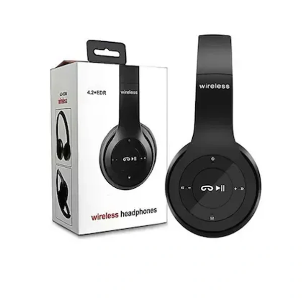 P47 Wired & Wireless Bluetooth Headphone with Mic and SD Card Supports Bluetooth Headset - Black