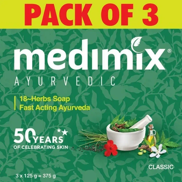 Medimix Ayurvedic 18-Herbs Classic Soap 125 g (Pack of 3) - 125g