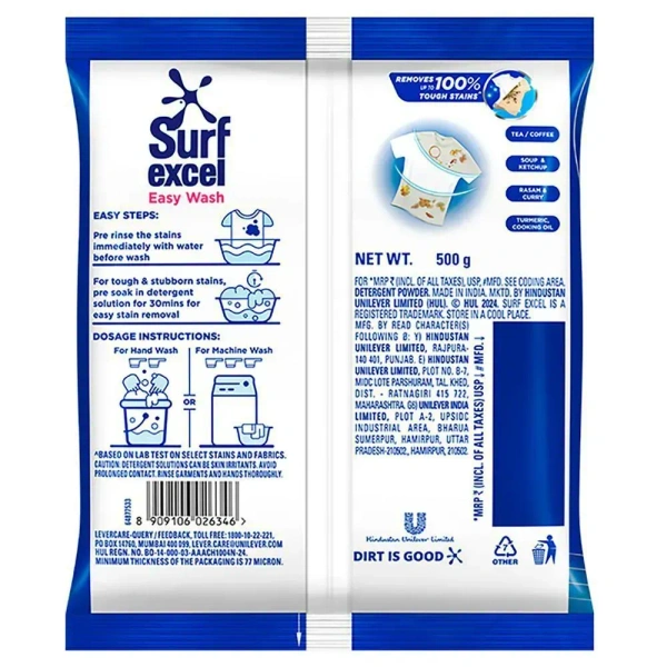 Surf Excel Detergent Surf Excel Easy Wash Detergent Powder 1kg - 500g