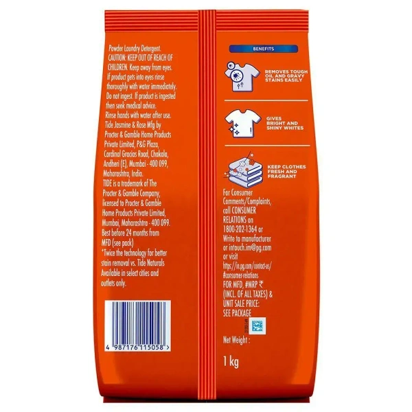tide Tide Double Power Jasmine & Rose Detergent Powder 1 kg - 1 kg, 1 kg, 3 to 4 days