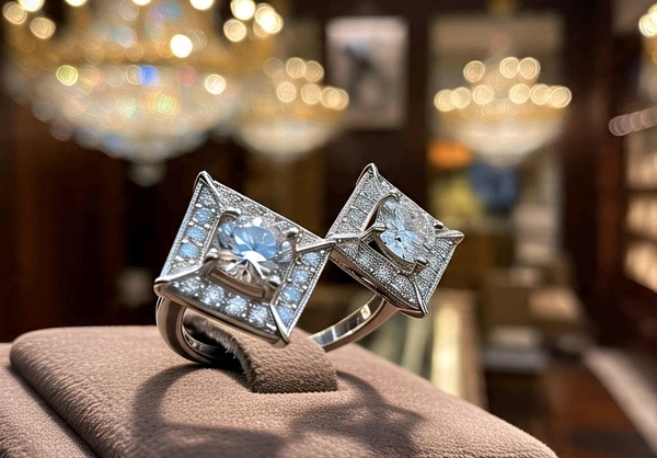 Kite Shape Cocktail Ring / Partywear - White LGD Diamond - Certified