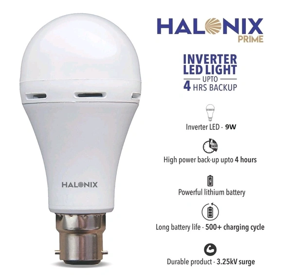 (RWY) Halonix 9 Watt B22 LED White Emergency Inverter Bulb, Pack of 1, (HALONIX PRIME) - White, 9, 20