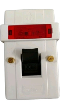 (GRYS. F) Anchor Polycarbonate Surface DP Switch with Neon WH, 32A, White 39094 - 1