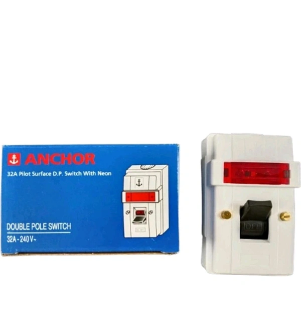 (GRYS. F) Anchor Polycarbonate Surface DP Switch with Neon WH, 32A, White 39094 - 6