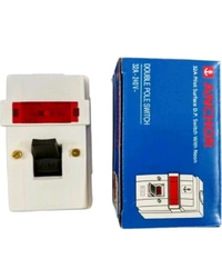 (GRYS. F) Anchor Polycarbonate Surface DP Switch with Neon WH, 32A, White 39094 - 6