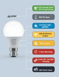 9 W Basic Standard B22 LED Bulb Lister Light 1 Years Gauranty (White) - White, 3, 7