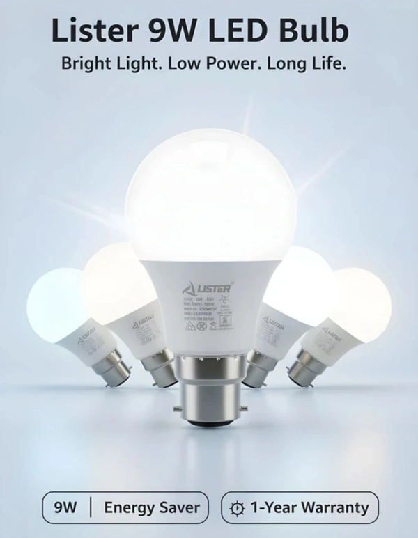 9 W Basic Standard B22 LED Bulb Lister Light 1 Years Gauranty (White) - White, 6, 9