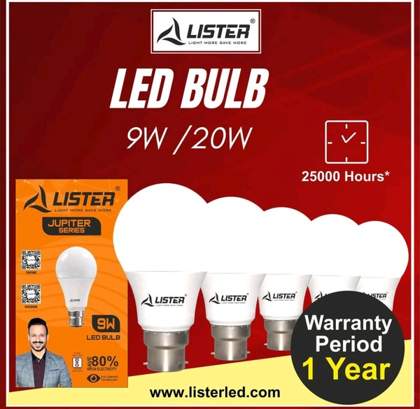 9 W Basic Standard B22 LED Bulb Lister Light 1 Years Gauranty (White) - White, 9, 7