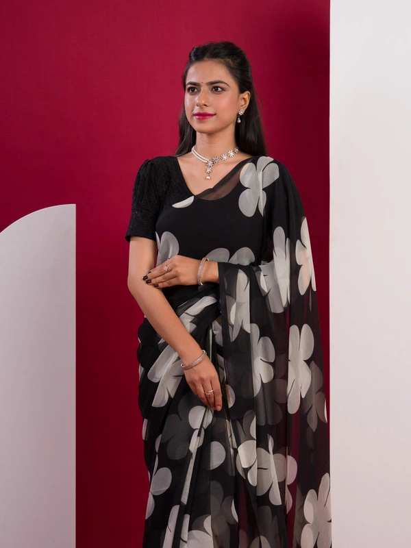 KcPc New Beautiful Pure Georgette Flower Printed Style Saree SUN