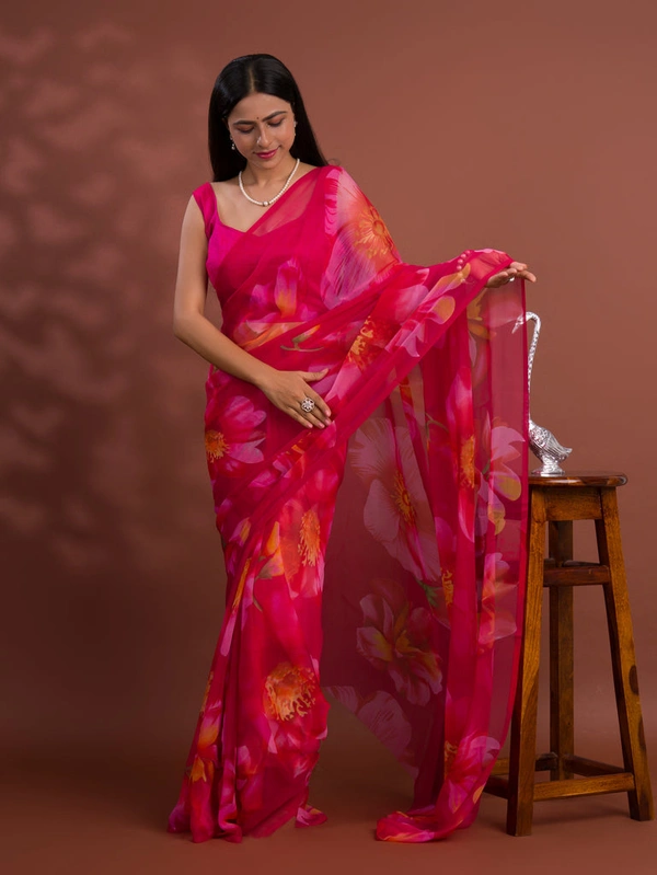KcPc New Beautiful Pure Georgette Flower Printed Style Saree SUN