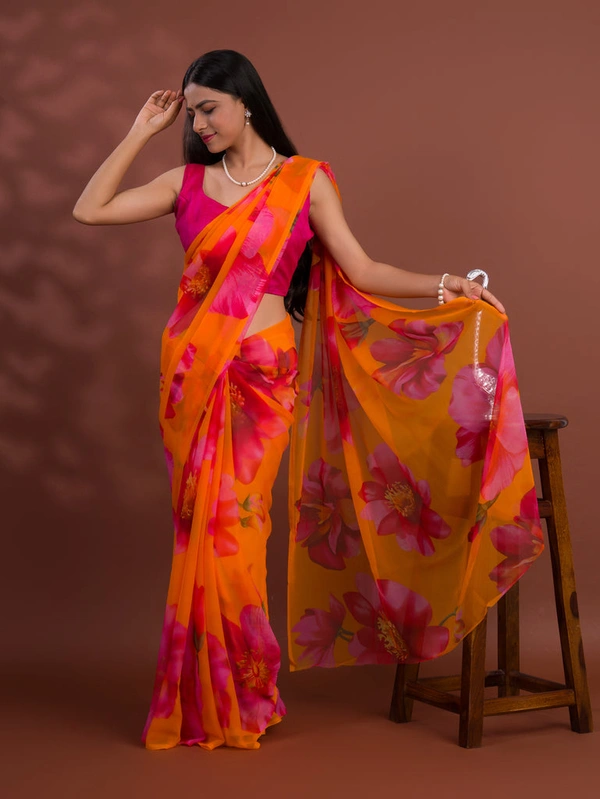 KcPc New Latest Pure Georgette Flower Printed Style Saree SUN