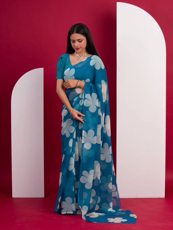 KcPc New Special Pure Georgette Flower Printed Style Saree SUN