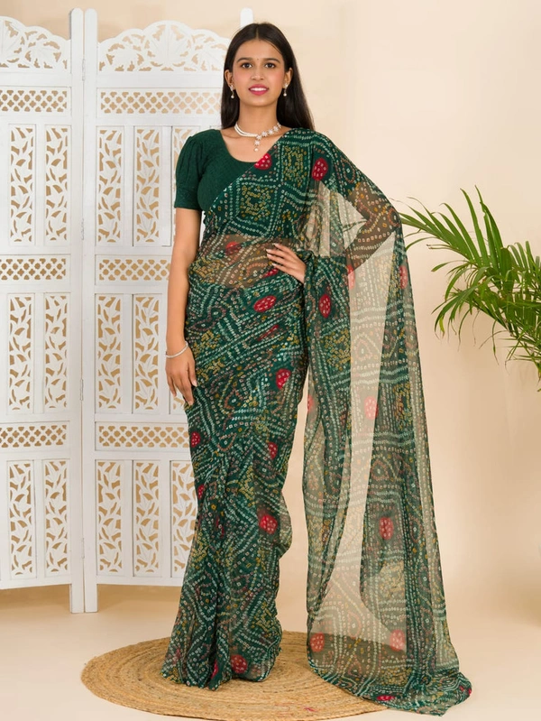 KcPc Rajwadi Style Royal Georgette Bandhani Sarees Bottle Green STL