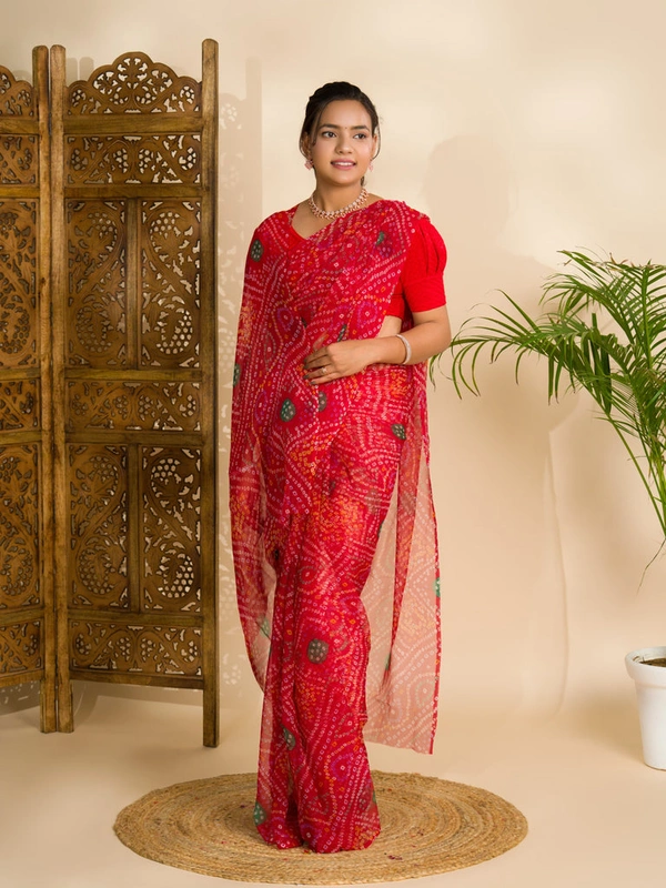 KcPc Rajwadi Style Royal Georgette Bandhani Sarees Red STL