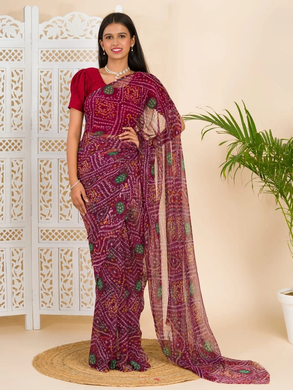 KcPc Rajwadi Style Royal Georgette Bandhani Sarees Wine STL