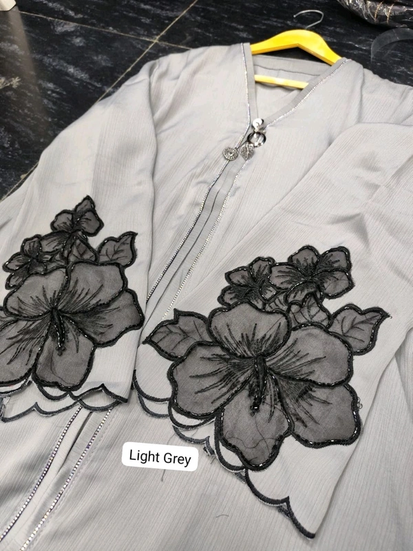 Al Zahra Abaya Handwork Abaya Imported Zoom Fabric (Light Grey) - 54