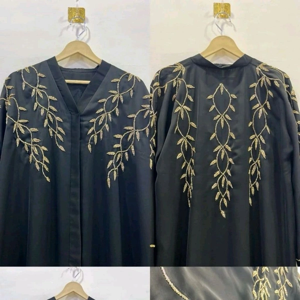 Al Afra Abaya Handwork Abaya Korean Nida Fabric (Golden Work) (Imported) - 52
