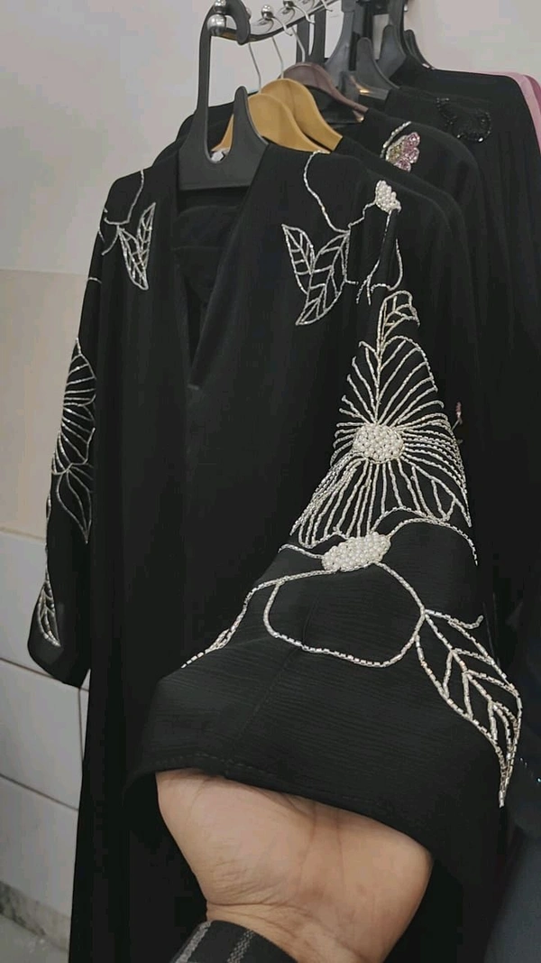 Twin Flower Abaya Korean Nida Fabric Handwork Abaya (Imported) - 56