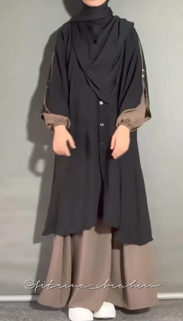 Simra Cord-Set Two Piece Modest Wear Prada Fabric  Front Open  (Modest Wear) - Rust