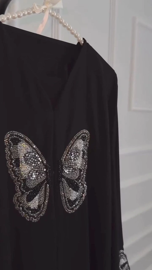 Butterfly Abaya Handwork Abaya Korean Nida Fabric (Imported) - 52