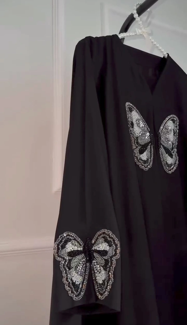 Butterfly Abaya Handwork Abaya Korean Nida Fabric (Imported) - 58