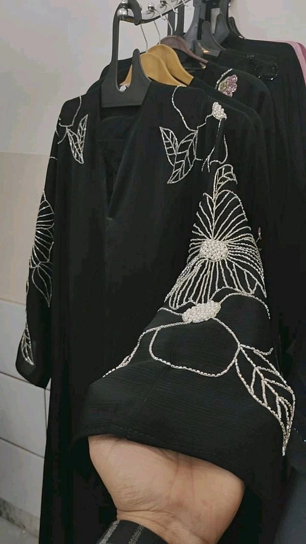 Twin Flower Abaya Korean Nida Fabric Handwork Abaya (Imported) - 52