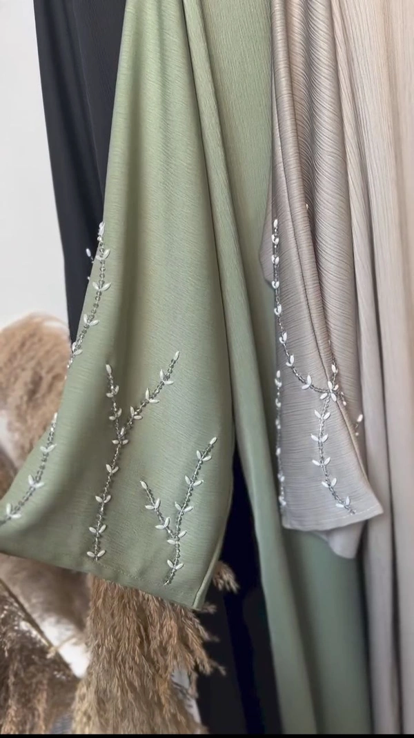 Al Yusra Abaya Handwork Abaya Zoom Fabric Abaya (Imported) - Grey, 54