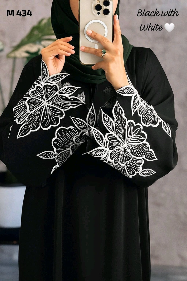 Safiya Abaya Cutwork Embroidery Abaya Firdous Fabric Abaya (White) - 54